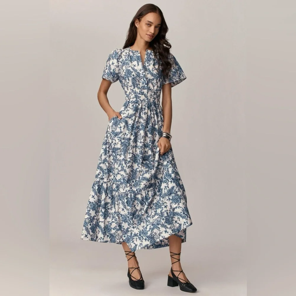 Anthropologie- Sumerset navy/ivory tiered maxi dress - Picture 3 of 11